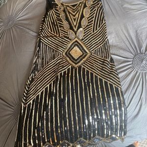Black and gold shift dress